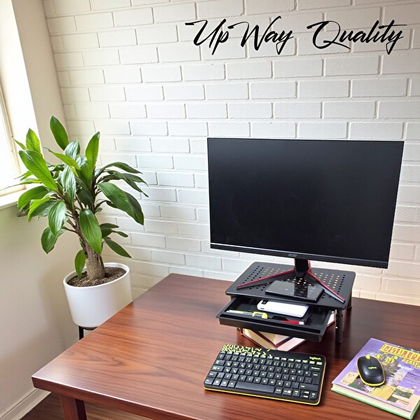 Upway Çekmeceli Metal Laptop - Monitör Standı - Yükseklik Ayarlı 20 KG Kapasiteli