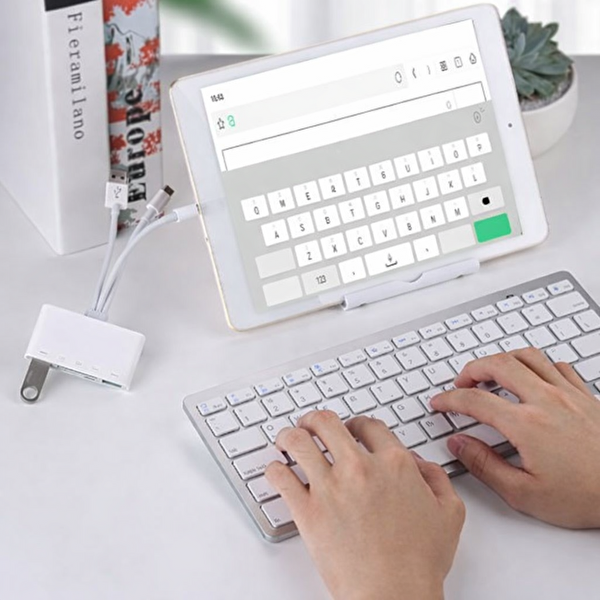 ScHitec NK1032 3 in 1 Type-C - Lightning Kart Okuyucu USB-A To Dönüştürücü Çoklayıcı Adaptör Beyaz