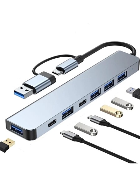 Blue Wings 7in1 USB ve Type-C Girişli USB Çoğaltıcı 7in1 USB 3.0 Çoğaltıcı USB C Çevirici Adaptör Çok Portlu
