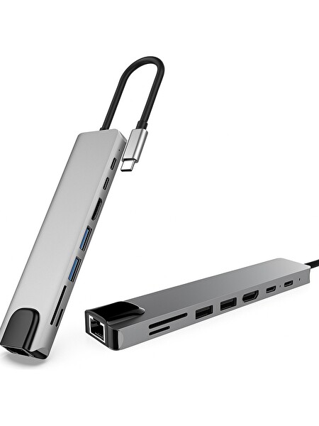 Blue Wings USB Type-C Hub Dönüştürücü Çevirici Çoklayıcı - USB HDMI Micro SD 8 Girişli RJ8I1NEW 8In1