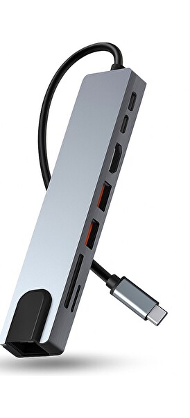 Blue Wings USB Type-C Hub Dönüştürücü Çevirici Çoklayıcı - USB HDMI Micro SD 8 Girişli RJ8I1NEW 8In1