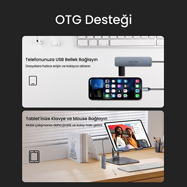 VegGieg 4 Portlu 10Gbps Type-C To 4xUSB-A 3.2 Gen2 USB Çoklayıcı Dönüştürücü Hub