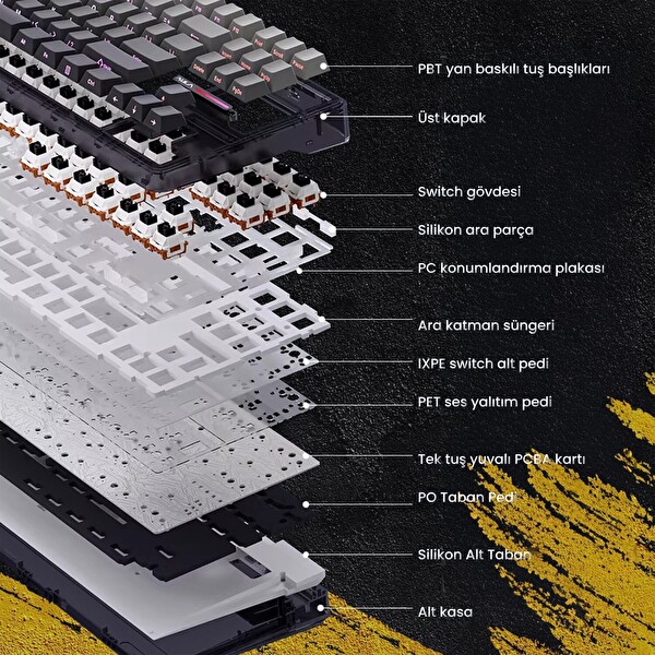 Aula F87 PRO Mekanik RGB TKL Matcha Latte Switch Kablosuz Makrolu Hot Swap Klavye Sarı