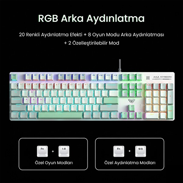 Aula S500 Brown Switch RGB Makrolu Kablolu Gaming Mekanik Oyuncu Klavyesi