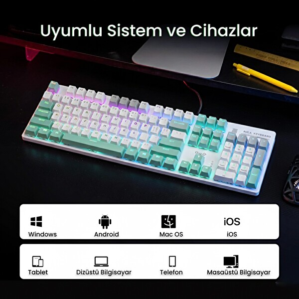 Aula S500 Brown Switch RGB Makrolu Kablolu Gaming Mekanik Oyuncu Klavyesi
