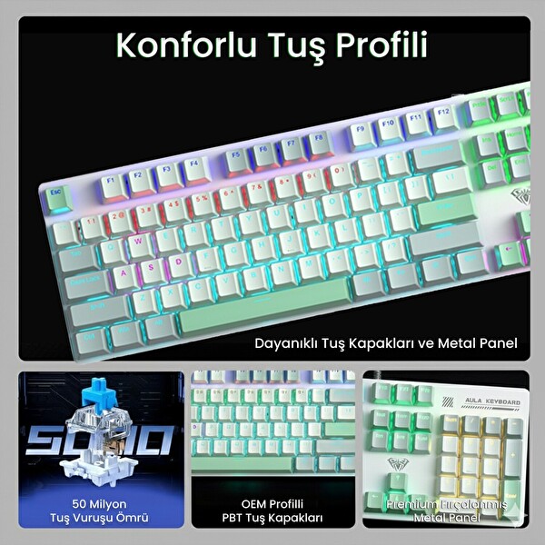 Aula S500 Blue Switch RGB Makrolu Kablolu Gaming Mekanik Oyuncu Klavyesi