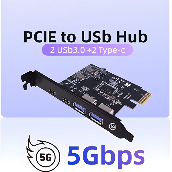 NPO 2AC 4 Portlu 2x Type-C ve 2x USB 3.0 (USB 3.2 Gen1) 5Gbps PCI-E Genişletme Kartı