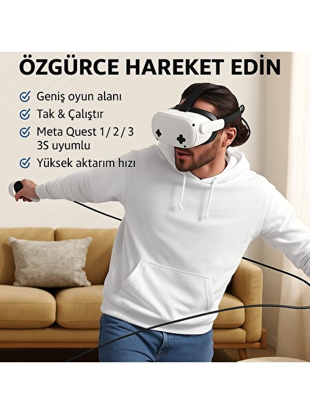 Cosmostech LC-05 Meta Quest 3-3S-Quest 2-Pro-Pico 4 Uyumlu Type-C To Type-C PCVR Veri Aktarım Kablosu - 5M