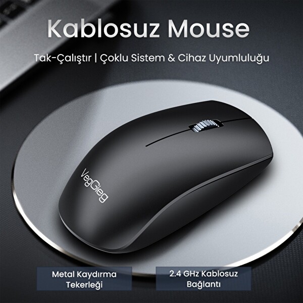VegGieg G700 Kablosuz Mouse 2.4GHz Nano USB Alıcı 3 Tuşlu Pilli Optik Mouse