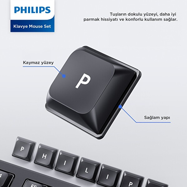 Philips SPT6247 Siyah Kablolu Türkçe Q Klavye ve Mouse Seti