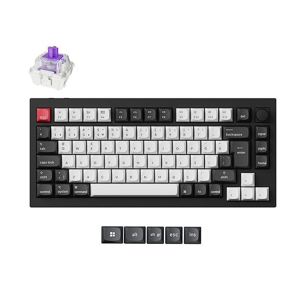 Keychron Q1 Hall Effect %75 RGB Manyetik Switch Kablosuz Hotswap Türkçe Mekanik Siyah Beyaz Gaming Klavye Q1H-M1-TR