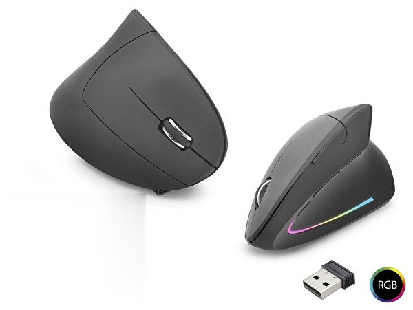 Evimdeyokyok ND1211 Dual Mode 1600 Dpi Sessiz RGB Ergonomik Dikey Mouse Siyah