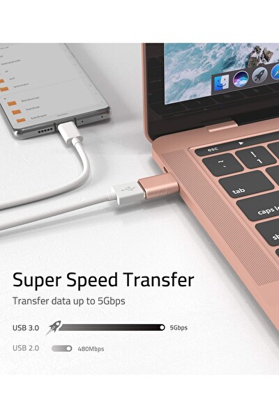 Syntech USB-C to USB 3.0 Adaptör 2'li Set Kompakt Pembe Dönüştürücü