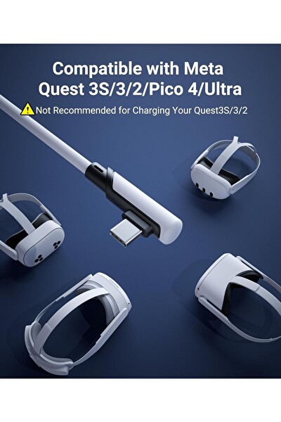Syntech 3M USB-C VR Bağlantı Kablosu Quest 2 Quest Pro Pico 4 Uyumlu Yüksek Hızlı Veri Aktarım ve Şarj Kablosu Beyaz