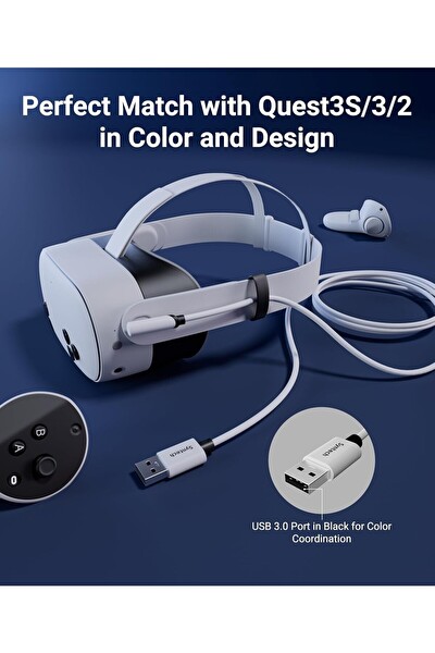 Syntech 5M USB-C VR Bağlantı Kablosu Quest 2 Quest Pro Pico 4 Uyumlu Yüksek Hızlı Bağlantı Kablosu Beyaz