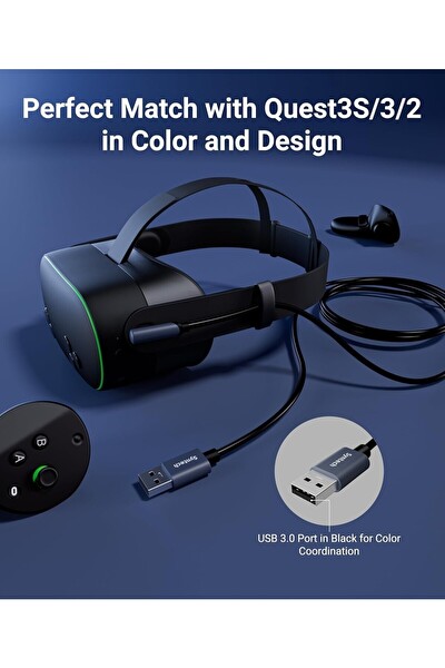 Syntech 3M USB-C VR Bağlantı Kablosu Quest 2 Quest Pro Pico 4 Uyumlu Yüksek Hızlı Bağlantı Kablosu Siyah
