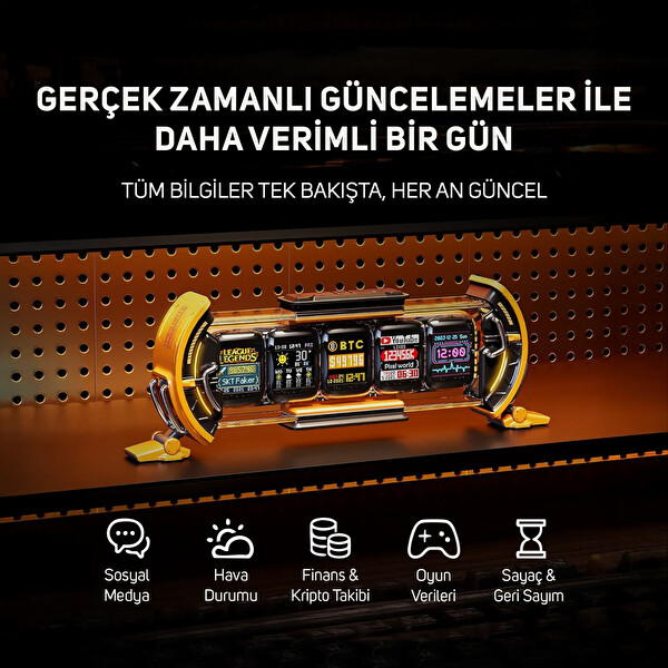 Divoom Times Gate 5 Ekranlı Rgb Işıklı Akıllı Dijital Saat Dekor Resim Çerçevesi Sarı