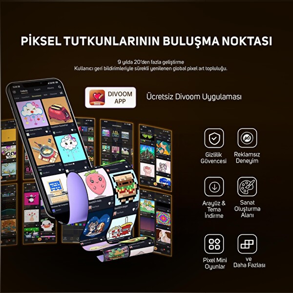 Divoom Times Gate 5 Ekranlı Rgb Işıklı Akıllı Dijital Saat Dekor Resim Çerçevesi Sarı