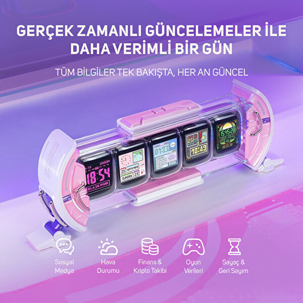 Divoom TimesGate 5 Ekranlı Rgb Işıklı Akıllı Dijital Saat App Kontrollü Bilgi Ekranı Pembe