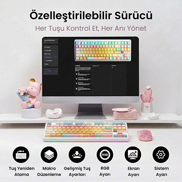Aula F87 PRO V2 Mekanik RGB TKL Meteor Ice Cream Switch Kablosuz Makrolu Hot Swap Klavye Orange Juice