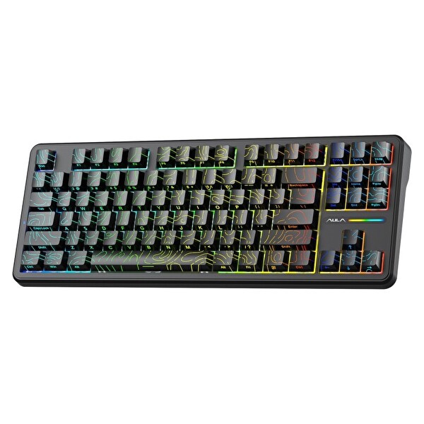 Aula F87 PRO Mekanik RGB TKL Kayhua İntelligent Switch Kablosuz Makrolu Hot Swap Klavye Desenli Siyah