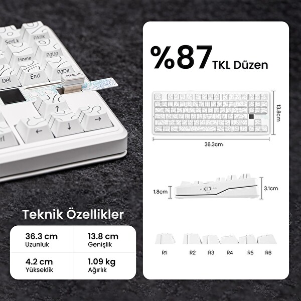 Aula F87 PRO V2 Mekanik RGB TKL Star Vector Switch Kablosuz Makrolu Hot Swap Klavye Desenli Beyaz