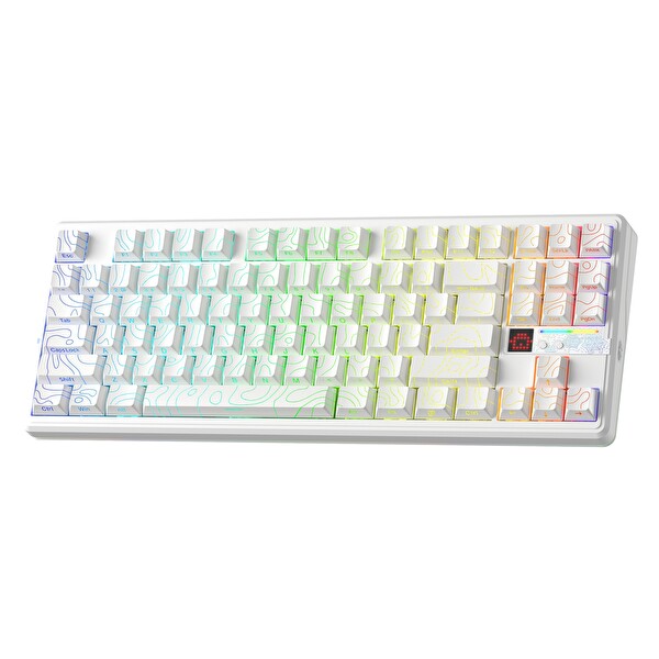 Aula F87 PRO V2 Mekanik RGB TKL Star Vector Switch Kablosuz Makrolu Hot Swap Klavye Desenli Beyaz