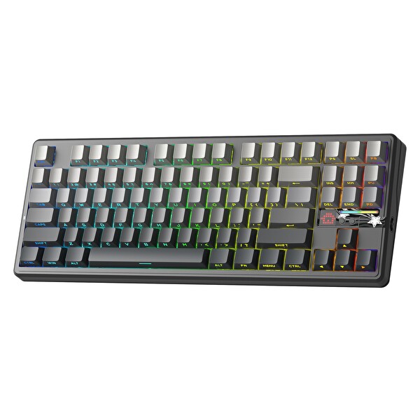 Aula F87 PRO V2 Mekanik RGB TKL GrayWood V4 Switch Kablosuz Makrolu Hot Swap Klavye Gradyan Gri