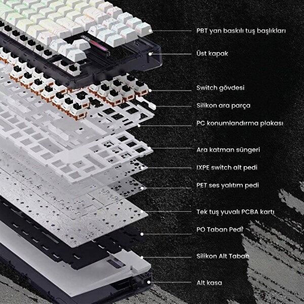 Aula F87 PRO Mekanik RGB TKL Kayhua İntelligent Switch Kablosuz Makrolu Hot Swap Klavye Desenli Beyaz