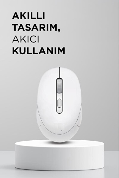 Başkenttekno TM17 Mouse Bluetooth - Usb Çift Modlu Şarjlı Sessiz Kablosuz Mouse Beyaz
