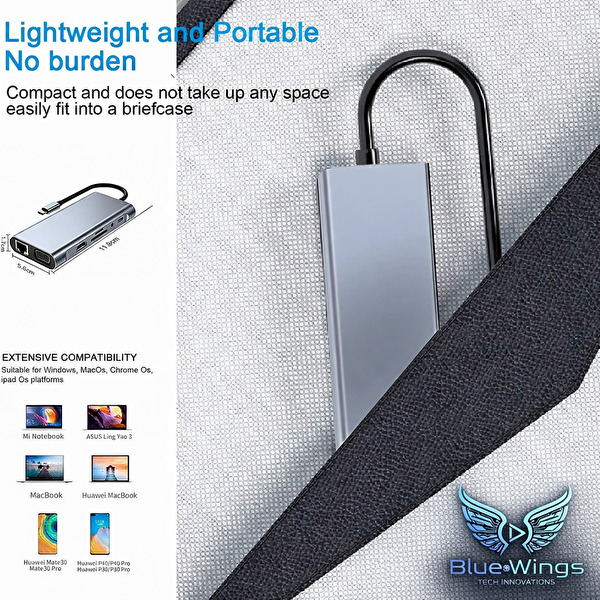 Blue Wings Macbook Pro Air Type C Hub PD Şarj HDMI SD Network VGA 11 In 1 Çoklayıcı Dönüştürücü