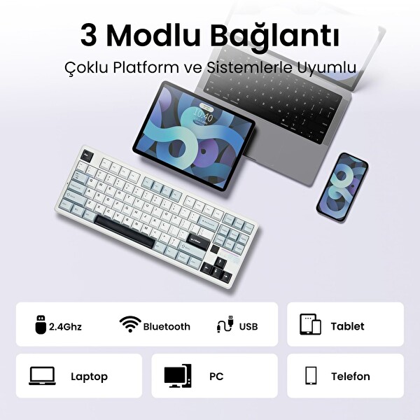 Aula F87 PRO V2 Mekanik RGB TKL Star Vector Switch Kablosuz Makrolu Hot Swap Klavye Lacivert