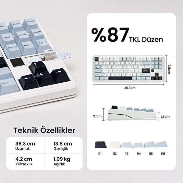 Aula F87 PRO V2 Mekanik RGB TKL Star Vector Switch Kablosuz Makrolu Hot Swap Klavye Lacivert