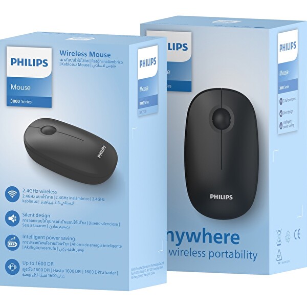 Philips SPK7378 Kablosuz 1600DPI 3 Tuşlu Optik Sessiz Mouse Siyah