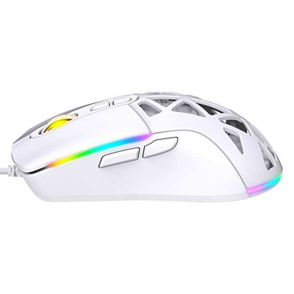 Claw's Nexus X1 12800 Dpi Wide RGB Özel ABS Doku, Claw's Reflex Örgü Kablolu & Değiştirilebilir Kapaklı Gaming Mouse - Beyaz