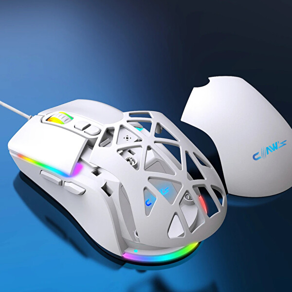 Claw's Nexus X1 12800 Dpi Wide RGB Özel ABS Doku, Claw's Reflex Örgü Kablolu & Değiştirilebilir Kapaklı Gaming Mouse - Beyaz