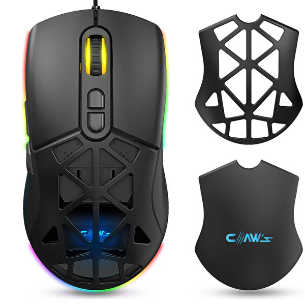 Claw’s Nexus X1 12800 Dpi Özel ABS Doku Değiştirilebilir Kapaklı Kablolu RGB Gaming Mouse Siyah