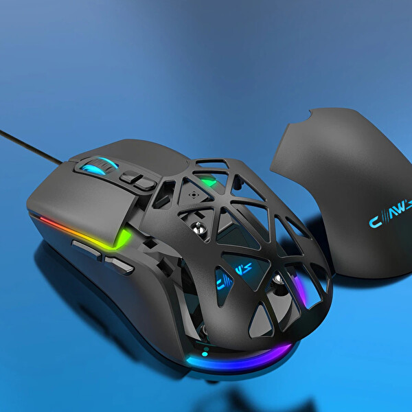 Claw’s Nexus X1 12800 Dpi Özel ABS Doku Değiştirilebilir Kapaklı Kablolu RGB Gaming Mouse Siyah