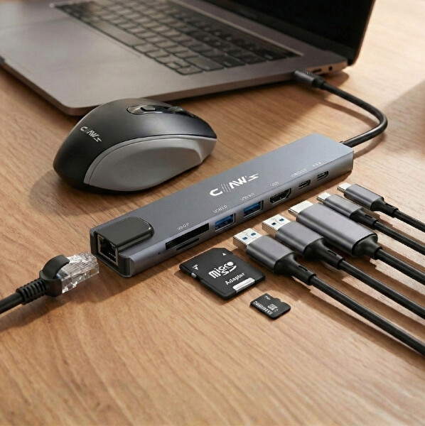 Claw’s CHUB008-P 8in1 Windows & Mac 100w Hızlı Şarj Özellikli Çevirici HUB Çoklayıcı