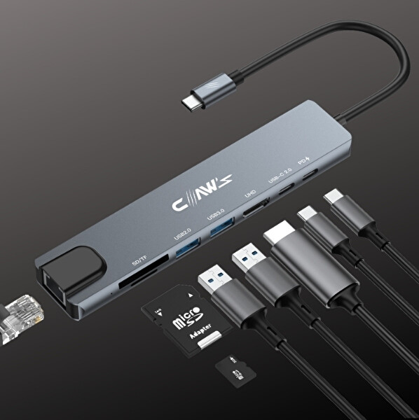 Claw’s CHUB008-P 8in1 Windows & Mac 100w Hızlı Şarj Özellikli Çevirici HUB Çoklayıcı