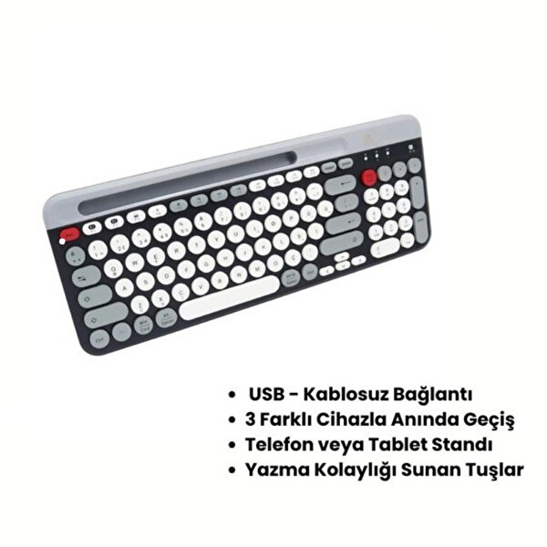 Hzl Store K98 Çoklu Cihaz Destekli İnce Tasarım Türkçe Bluetooth Klavye