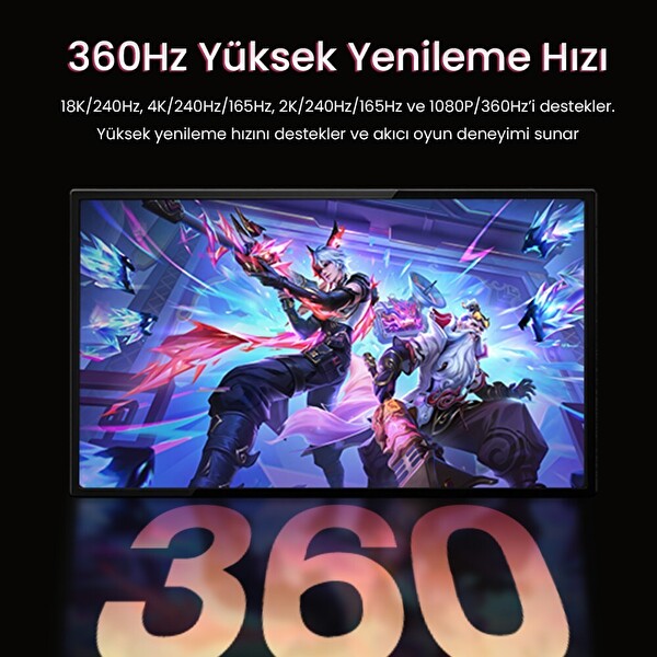 VegGieg Displayport 16K 60Hz 8K 240Hz 4K 240Hz 80 Gbps HDR ARC Örgülü DP 2.1 Kablo 3 M
