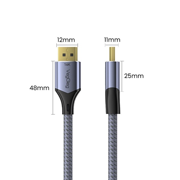 VegGieg Displayport 16K 60Hz 8K 240Hz 4K 240Hz 80 Gbps HDR ARC Örgülü DP 2.1 Kablo 3 M