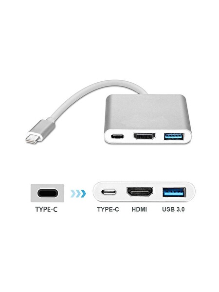 Blue Wings 3'İn 1 Type-C To HDMI 4K USB 3.0 Macbook Pro Dönüştürücü Adaptör