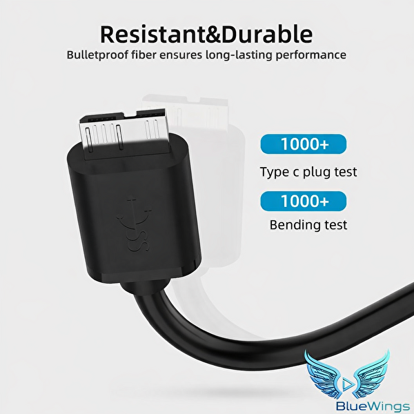 Blue Wings Usb-C To Micro B 3.0 Hard Disk 1 M 5gbps Type-C Harici HDD ve SSD Bağlantı Kablosu