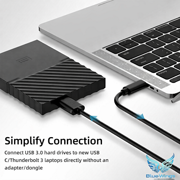 Blue Wings Usb-C To Micro B 3.0 Hard Disk 1 M 5gbps Type-C Harici HDD ve SSD Bağlantı Kablosu