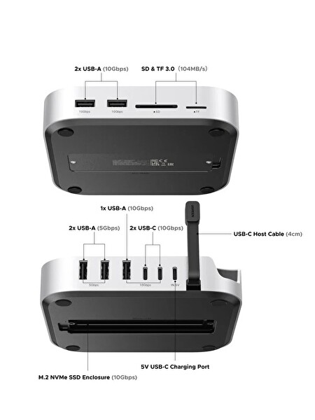 Ugreen 65487 CM481 11 in 1 Mac Mini M4 ve M4 Pro için Çok Fonksiyonlu Bağlantı İstasyonu