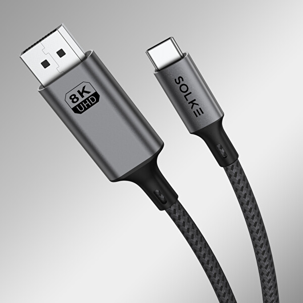 Solke USB-C to Display Port 1.42 M 8K60Hz 4K144Hz 2K240Hz Type-C to DP Thunderbolt 5-4-3 Kablo