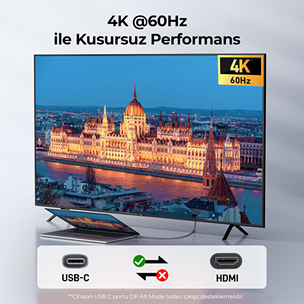 Solke TYPE-C to HDMI 2 M 4K60Hz 18Gbps USB-C to HDMI Thunderbolt 5-4-3 Görüntü Kablosu