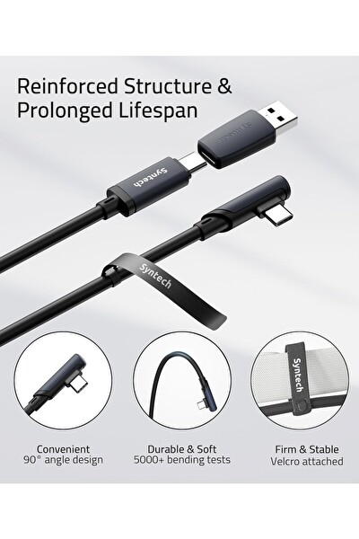 Syntech 16FT VR Link Kablosu Meta Quest 3 3S 2 Pro Pico 4 Uyumlu USB 3.0 PC SteamVR Siyah